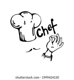 Image of a chef's hat, illustration. Handmade graphics. Vector image. logo lettering chef