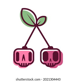 Image of cherries in the form of a skull. halloween flat design