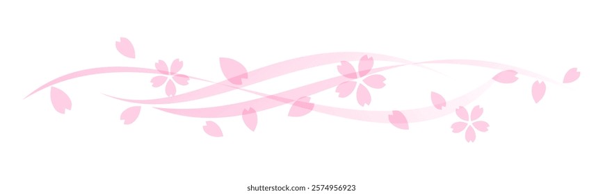 Image of cherry blossom blizzard with flying petals, vector illustration