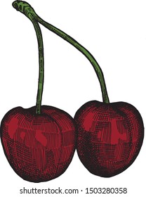 Image of a cherry made using the hatching technique.