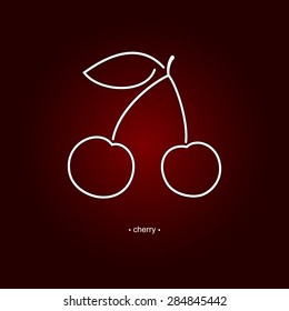 Image Cherry  on a Dark Red Background, Line Style, Vector Illustration
