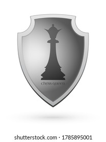La imagen de una reina de ajedrez sobre un escudo. Diseño del concepto de ajedrez. Ilustración del vector