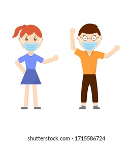 Image of children in antiviral masks. Flat design. Simple isolated illustration on a white background. Vector