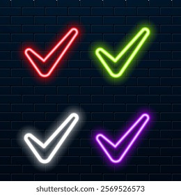 Image of a choice neon lamp made of neon lamps on a background in the form of a dark brick wall. green color..