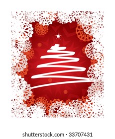 Imagen de la ilustración navideña con árbol abstracto sobre fondo rojo