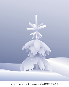 Image of a Christmas tree covered with snow.