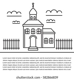 The image of the church fence and clouds in the style of a line with space for your text. Orthodox architecture. Vector illustration.