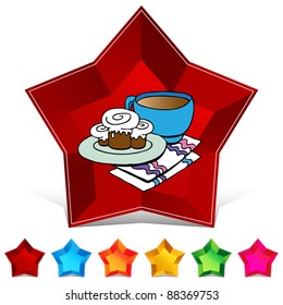 Imagen de un juego de botones con rollos de canela y piedra de café.