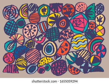 Image of circles, semicircles with stylized plants. Color vector illustration. Can be used in social networks, for articles, publications, postcards, print, poster, sticker, on a T-shirt.