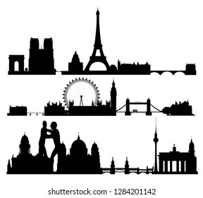 Image of cities in Europe in a flat style
