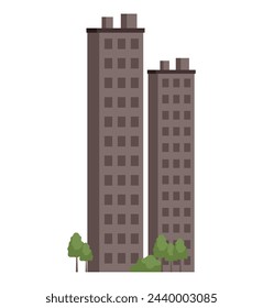 Imagen de los edificios de la ciudad. Los elementos de diseño coloridos aportan energía vibrante a la representación de un edificio urbano sobre un fondo blanco. Ilustración vectorial.