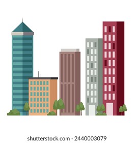 Image of City buildings. This image captures the essence of a cityscape in a fun and lively cartoon style, adding brightness to any setting on a white background. Vector illustration.