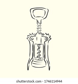 Image of classic corkscrew. Doodle style. corkscrew, vector sketch illustration