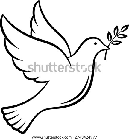 The image is a classic line art illustration of a dove, widely recognized as a universal symbol of peace and hope.