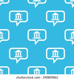 Image of classical building with pillars in chat bubble, repeated on blue background