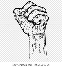 Image of clenched hands.  Drawing of hand. illustration and doodle vector