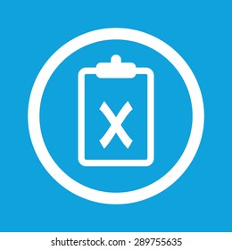 Image of clipboard with cross in circle, isolated on blue