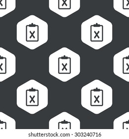 Image of clipboard with cross in hexagon, repeated on black