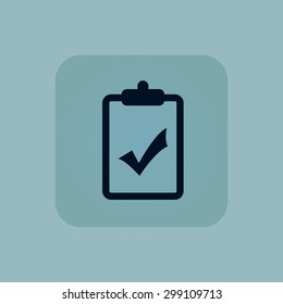 Image of clipboard with tick mark in square, on pale blue background