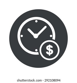 Imagen del reloj y símbolo del dólar en círculo negro, aislada en blanco