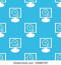 Image of clock and dollar symbol on screen, repeated on blue background