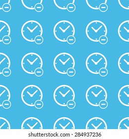 Image of clock with minus, repeated in straight lines on blue background