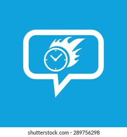 Image of clock on fire in chat bubble, isolated on blue