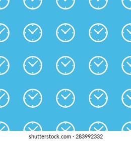 Image of clock, repeated in straight lines on blue background