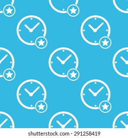 Image of clock with star, repeated on blue background
