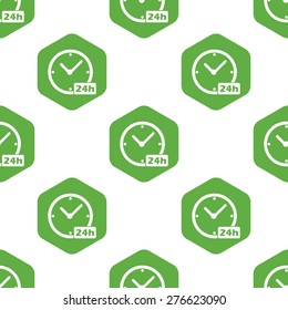 Image of clock and text 24h in hexagon, repeated on white background