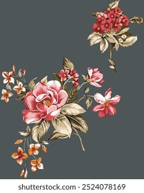 The image is a close-up of some flowers, possibly roses, showcasing their petals and intricate floral design. It can be described as a piece of floral art.