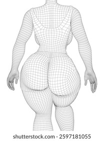 The image is a close-up of a woman's body, with every detail of her figure captured in black and white. The photo is very detailed, with the woman's curves and contours clearly visible