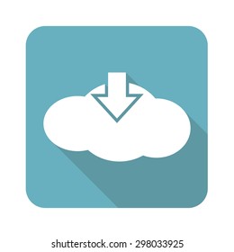 Image of cloud and down arrow in blue square, isolated on white