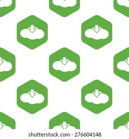 Image of cloud and down arrow in hexagon, repeated on white background