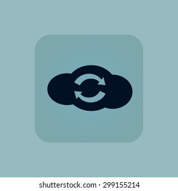 Image of cloud with exchange symbol in square, on pale blue background