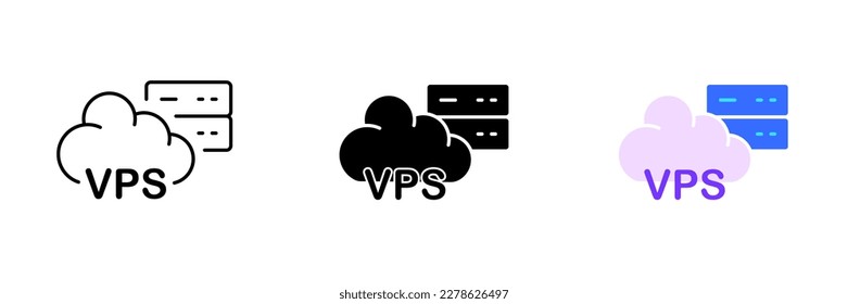 An image of a cloud with the letters VPS written on it. This image represents. Vector set of icons in line, black and colorful styles isolated.