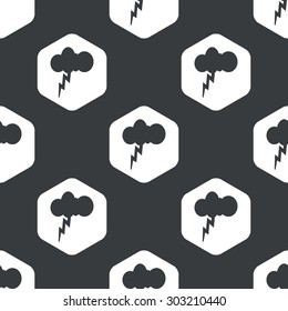 Image of cloud with lightning in hexagon, repeated on black
