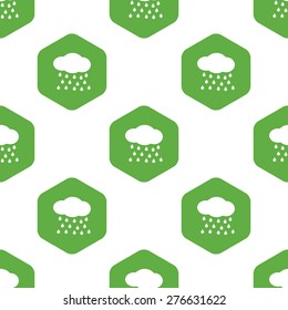 Image of cloud and rain in hexagon, repeated on white background