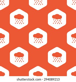 Image of cloud and water drops in white hexagon, repeated on orange background
