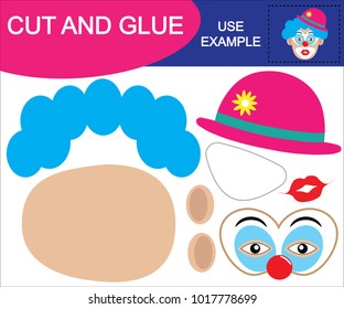 Image of clown. Cut and glue. Educational game for children