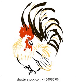 Image of the cock. Pattern in Japaneese style on the isolated background. Chineese calendar symbol of  new year 2017