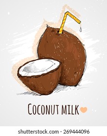 The image of a coconut. Picture of half a coconut. Coconut milk.