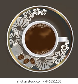 image of coffee Cup with ornament on a saucer