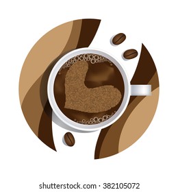 the image coffee cups and coffee beans on a color background