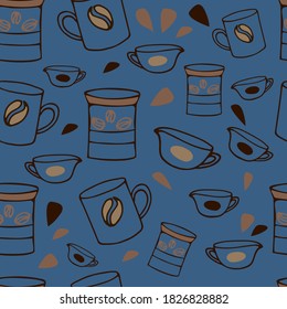 Imagen de tazas de café y tazas de té. Patrón sin foco para textiles, papel pintado, envoltura.