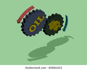 Image cog mechanism which rotates the gear oil with the dollar currency, isometrics.