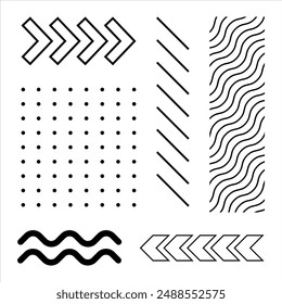 The image is a collage of various shapes and lines in black and white. The shapes include squares, triangles, and circles, while the lines are wavy and curved. Scene is abstract and artistic