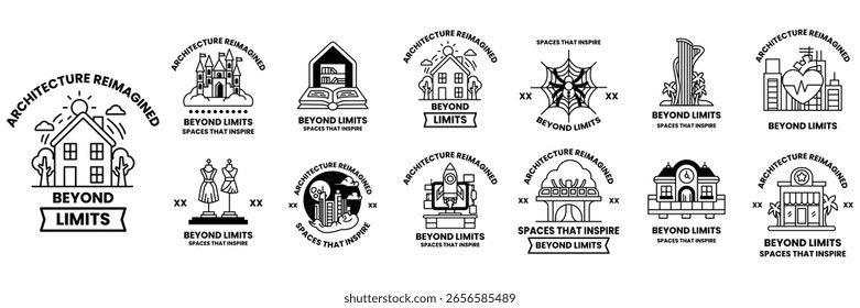 The image is a collection of different architectural designs including a house
