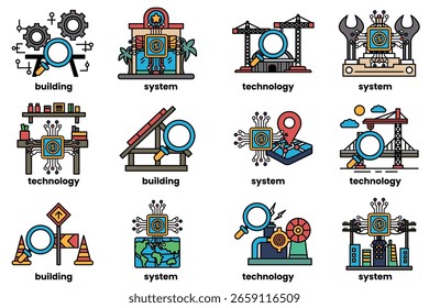 The image is a collection of different gears and symbols