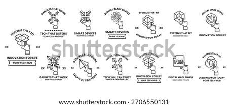 The image is a collection of different icons and symbols, each with a different meaning. The icons are arranged in a grid, with some overlapping each other. Scene is one of innovation and creativity